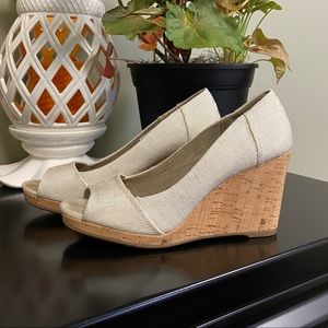 Toms Stella Cream Yarn-Dye Wedge Peep Toe Heels